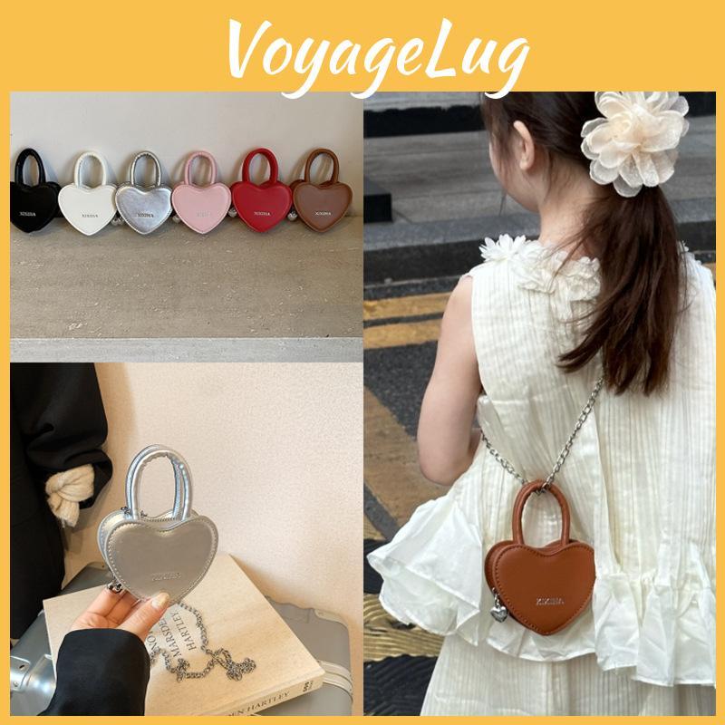 Girl Pu Crossbody Bag With Heart Design And Chain Detail For School And Casual