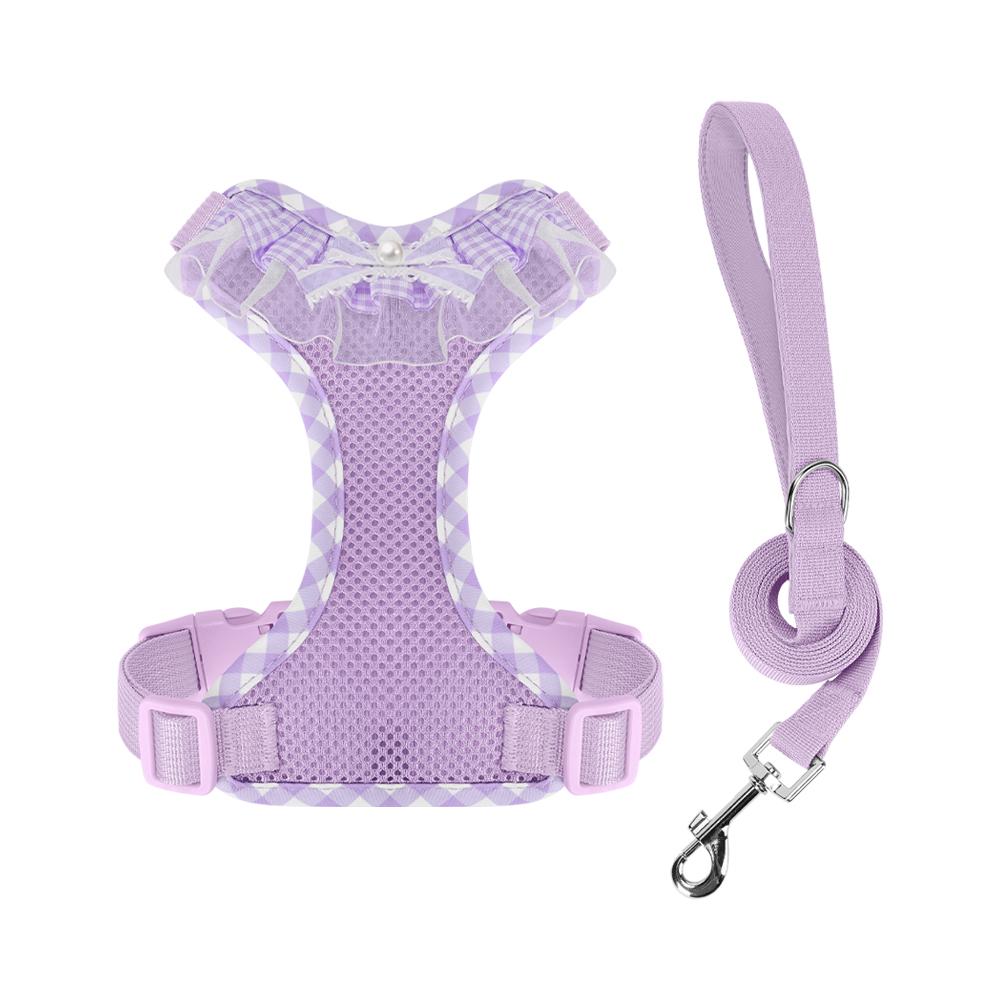 Lace Dog Harness and Leash Set Puppy Walking Elegant No Pull Cute Breathable Mesh Bow Small Dog Harness Vest Adjustable Outdoor