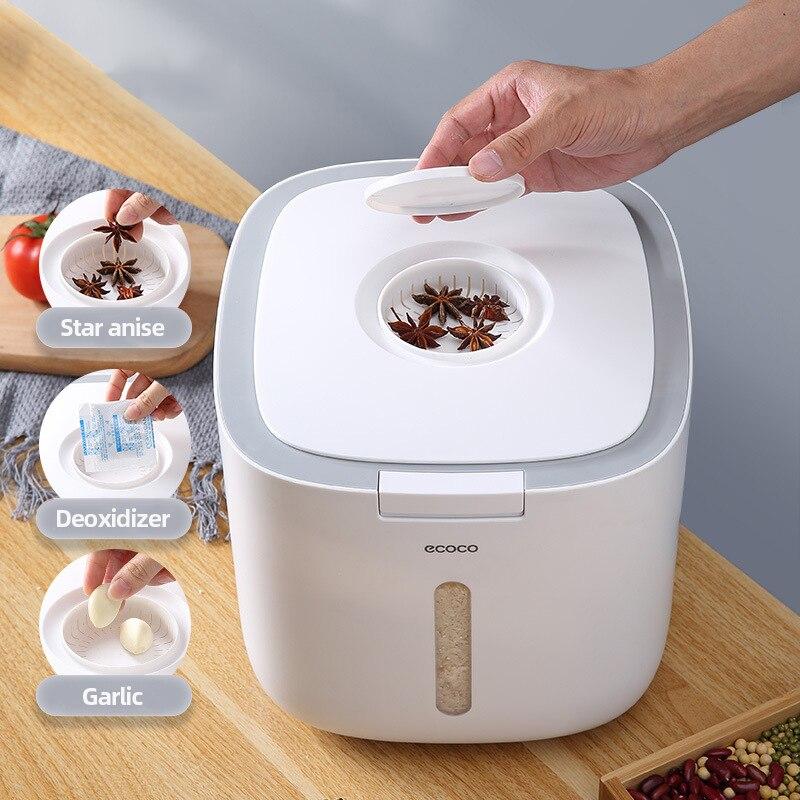 5/10 Kg Kitchen Collection Nano Bucket Rice Holder Container Flip Top Food Storage Bin Container Sealed Rice Bucket