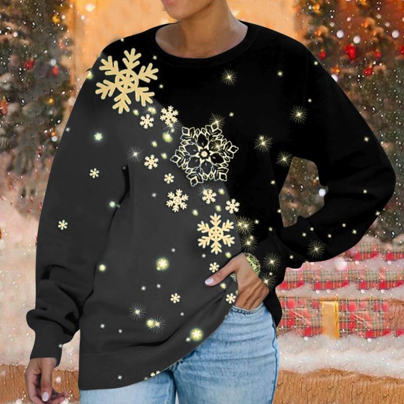 Толстовка с круглым вырезом Рождественская снежинка цифровой принт повседневная весна осень свободная женская толстовка Пуловеры и длинные рукава (Женский)