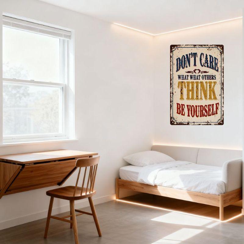 Vintage Rusty 'Don't Care What Others Think, Be Yourself' Metal Tin Sign Motivational Wall Decor for Bar Pub Home Office, Retro