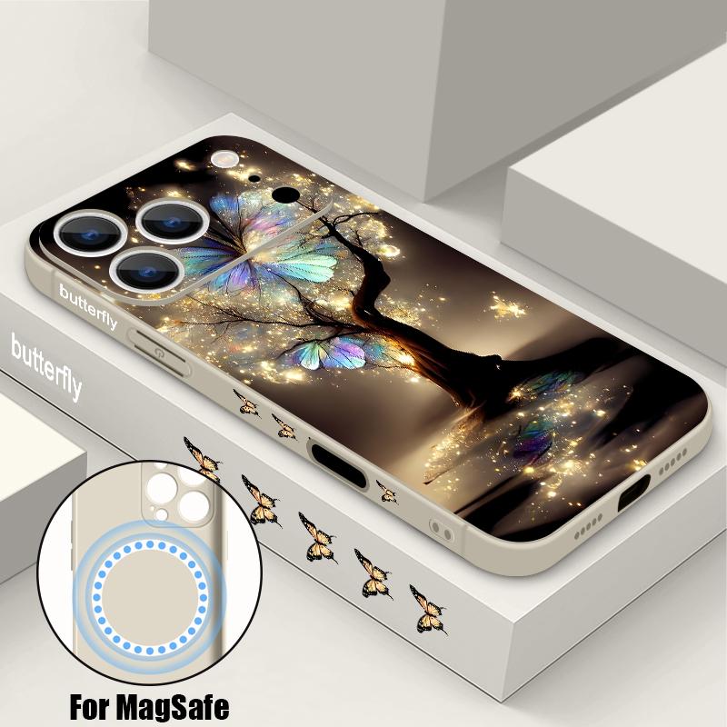 Светящийся Фантастический Дерево Бабочка Чехол Для iPhone 17 Pro Max Магнитный Для Magsafe Силиконовая Крышка Для iPhone 16 Pro Max Funda iPhone 15 14 13 12 11 16E