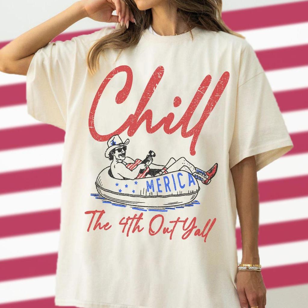 Chill The Fourth Out Y’all T-shirt, Retro American 4th Of July Tee, Independence Day Shirt, Vintage Western Cowgirl, Patriotic Unisex