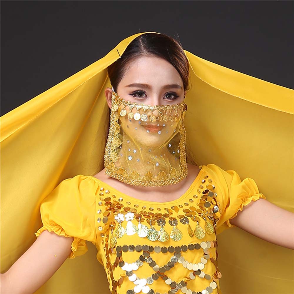 Indian Dance Sequins Women Performance Accessories Rhinestone Face Veils Mesh Belly Dance Costumes