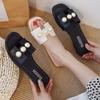 Fashion Ladies Pearl Flat Comfortable Outer Wear Fashion Elegant Flat Shoes Slippers Korean Beige Black Low Heel Casual Beach Flip Flops