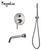 Смеситель для ванны, набор для душа, горячая и холодная вода, смеситель для ванной комнаты, матовый нержавеющая сталь, дивертор с настенным креплением, ручной шланг
