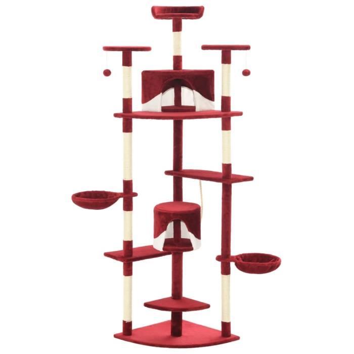 VidaXL Arbre à chat avec griffoirs en sisal 203 cm Rouge et Blanc