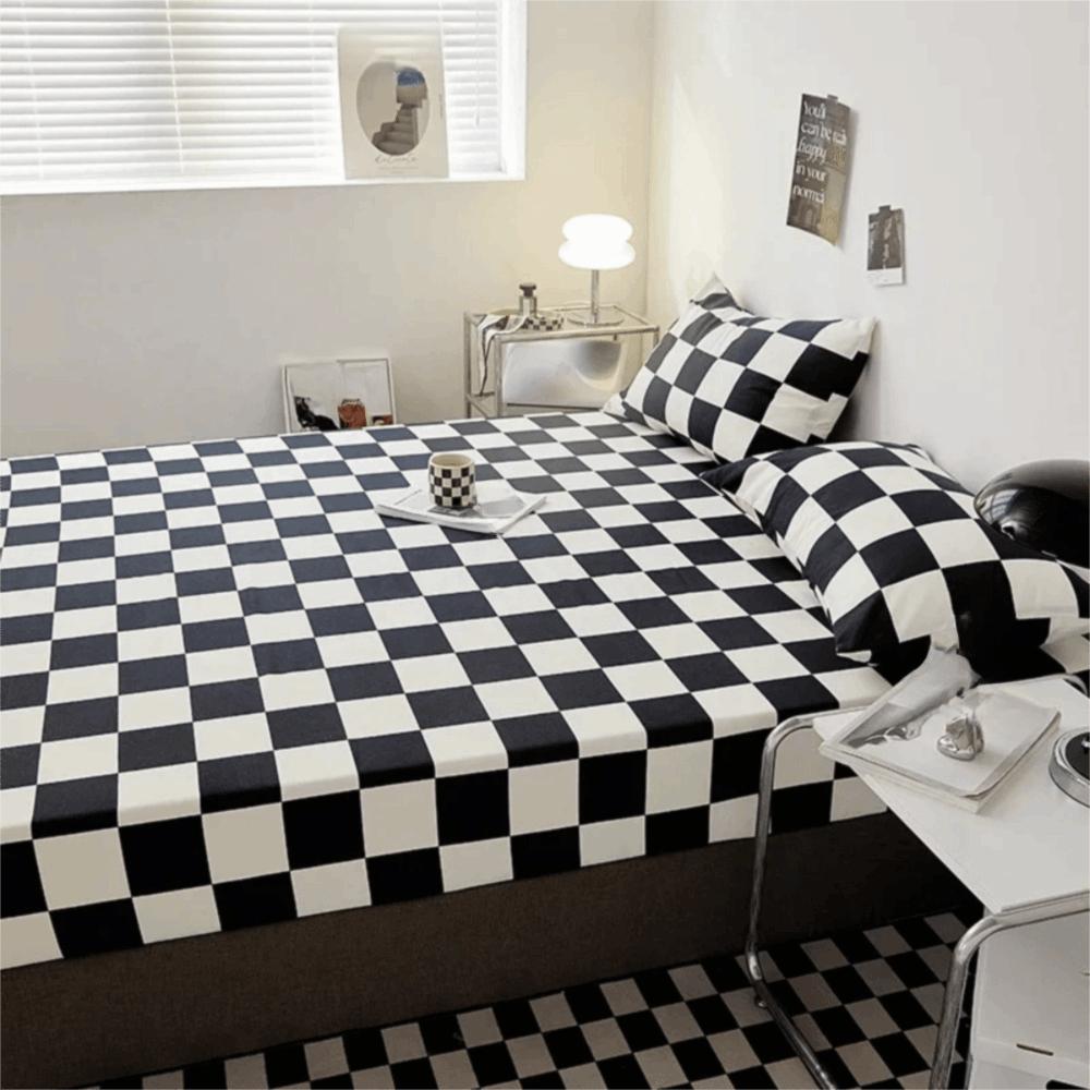 Checkered Pattern Fitted Bed Sheet Elastic Band Mattress Protector Mattress Cover  Single Bed