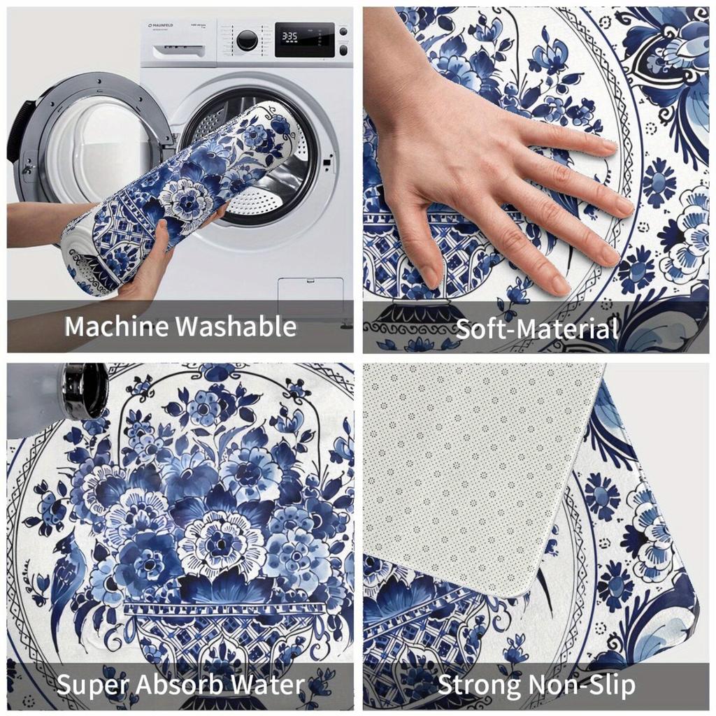 1 шт. Кухонные коврики против усталости, Водонепроницаемый нескользящий толстый амортизирующий кухонный коврик с цветочным принтом тюльпанов, Сверхпрочный комфортный коврик для стояния для кухни