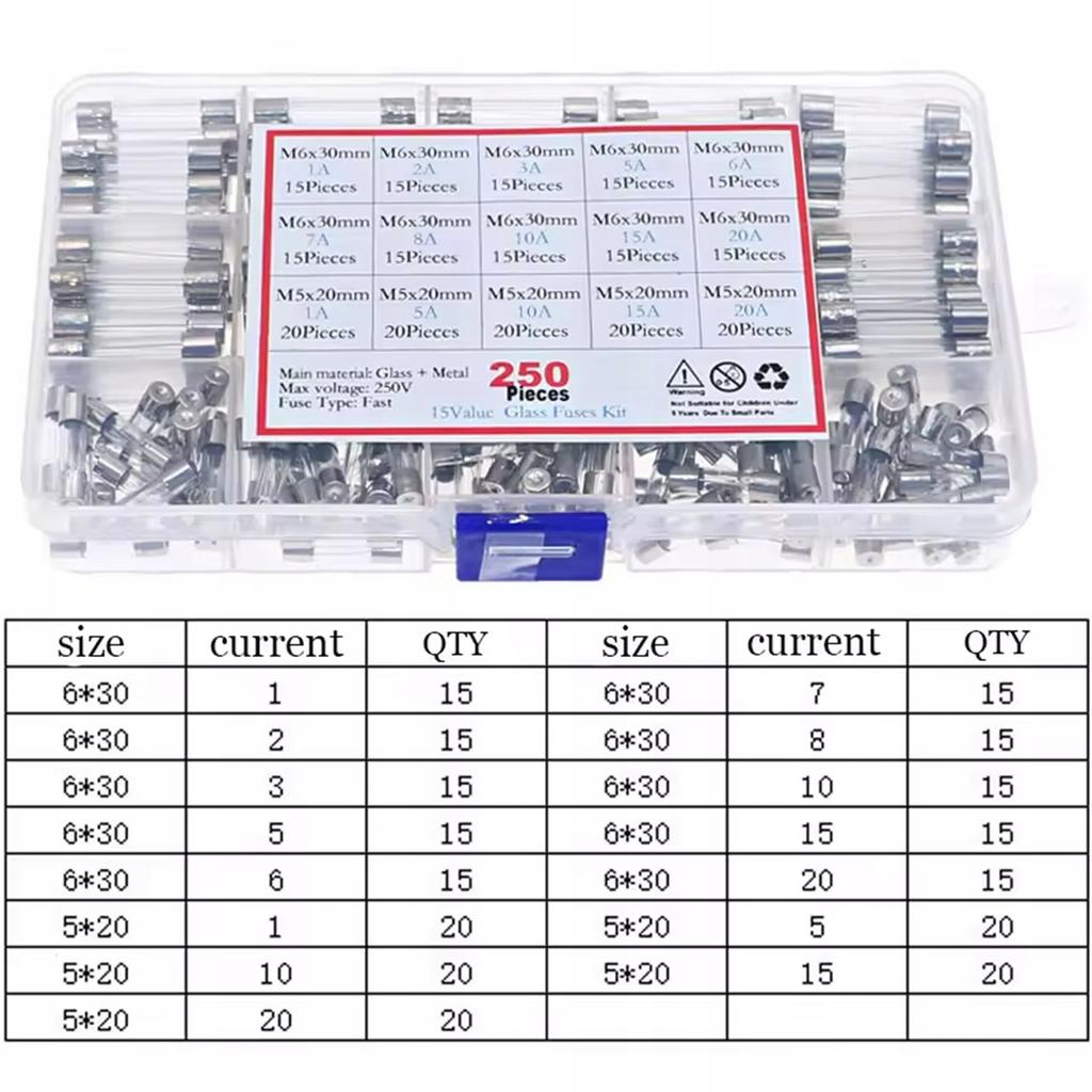 WTA FuseBox Pro 250 – Набор стеклянных предохранителей 250 шт.. | Напряжение 250В | Диапазон 1А-20А | Тип Быстрый WTA | Органайзер с Отсеками