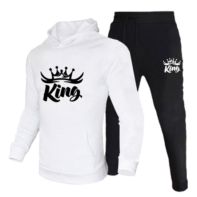 Женский спортивный костюм с длинными рукавами и принтом «Король и королева», комплект с капюшоном для пар, однотонный комплект с капюшоном и брюками, одежда