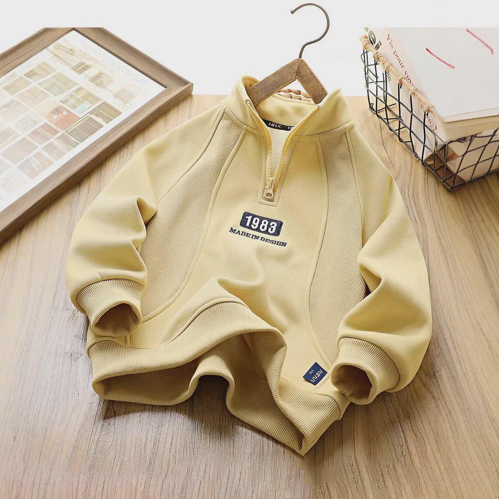 Флисовая толстовка для мальчиков зима 2024: Полузастежка-молния, длинный рукав, корейский стиль для детей