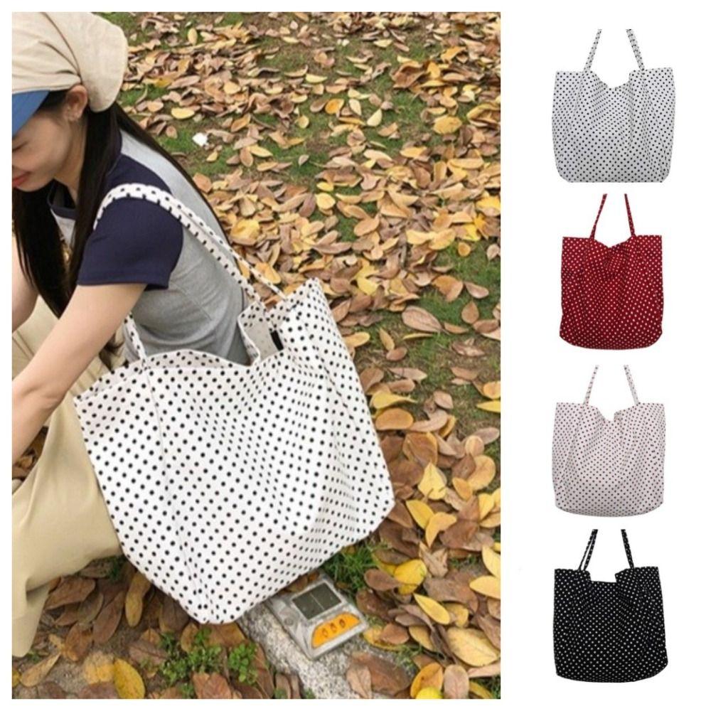 Canvas Large-capacity Tote Bag Large Capacity Vintage Shoulder Bag Polka Dot Handbag Women