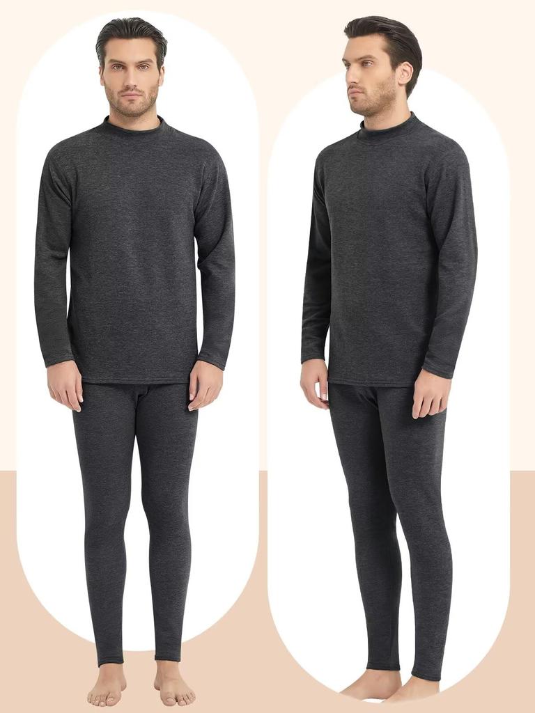 THREEGUN Теплое термобелье Высокая теплоизоляция Холодная погода Передний шелк и шерсть Размер Мужской комплект, Горловина, С флисовой подкладкой, Термобелье, Heattech, Защита, Отверстие,