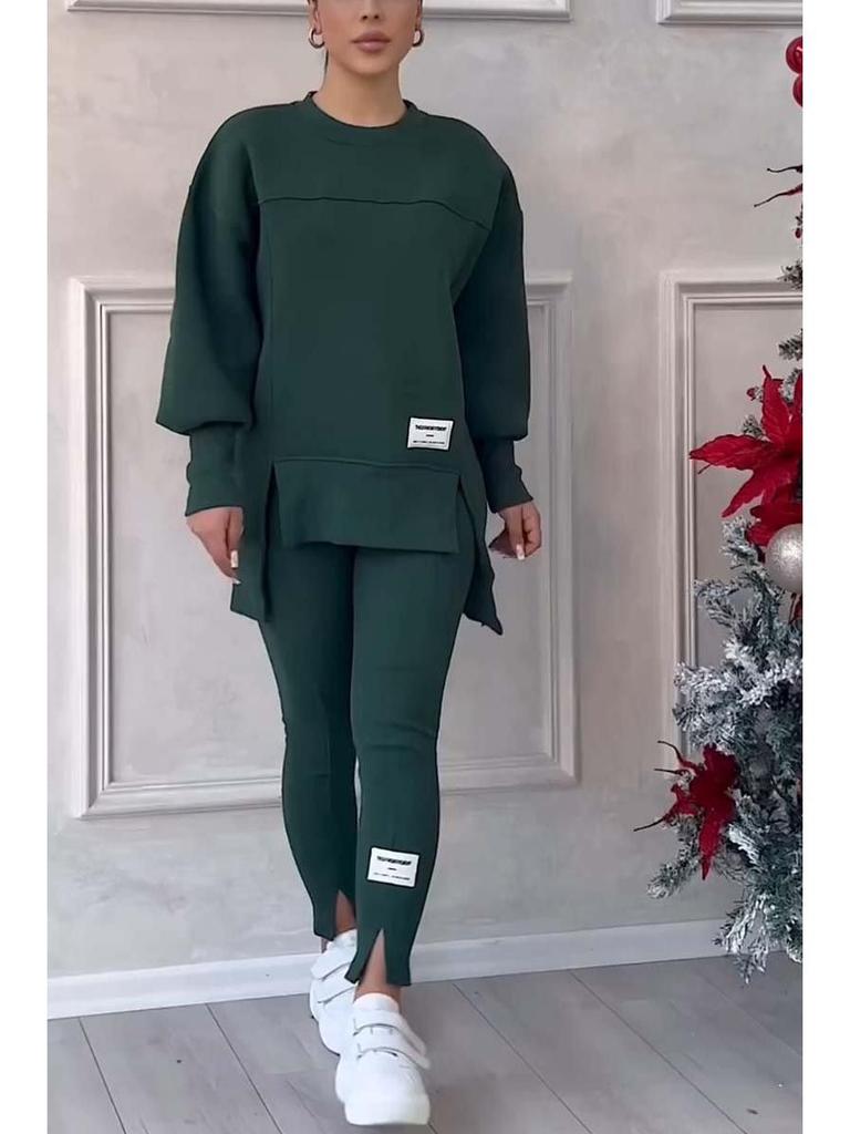 2024 Women's Casual Long Sleeve Sweatshirt and Leggings Set - European and American Style