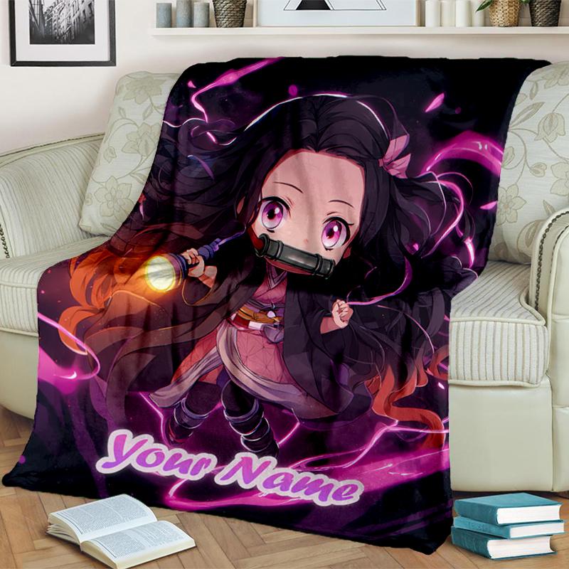 1PC Custom Name "Your Name: Anime Adventure" flannel blanket versatile, all-season throw suitable for the living room, bedroom, camping, travel, and g