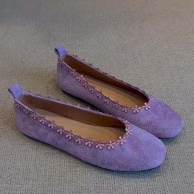 Версия из овчины~ коровья замша цветок фиолетовый светлый рот маленькие туфли-лодочки женские уменьшающие возраст на одном каблуке китайские туфли Мэри Джейн