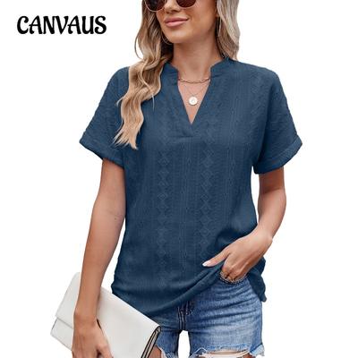 Женская весна и лето, новые жаккардовые свободные футболки с V-образным вырезом и короткими рукавами