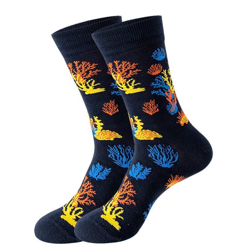 Новые модные мужские носки японские носки Harajuku Happy Cartoon Socks носки с морским коньком, крабом, креветкой, коралловыми носками, трендовые мужские чулки, забавные носки