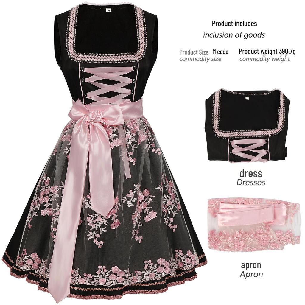 European & American Plus Size Oktoberfest Bavarian Blue Floral Beer Dress Cosplay Costume
