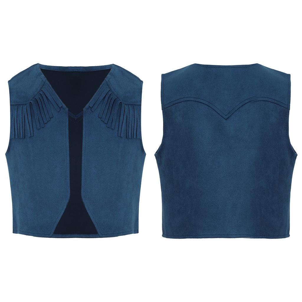 Детский ковбойский жилет в стиле вестерн для мальчиков, замшевая кожаная куртка с острым подолом для Хэллоуина, карнавала, вечеринки