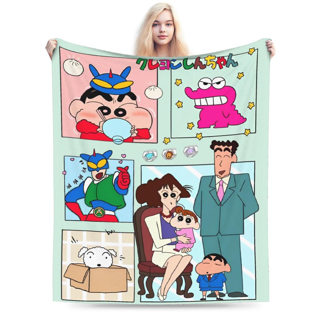 Crayon Shin Chan as Action Kamen Blankets Fleece Summer Air Conditioning Manga Multi-function Throw Blanket for Home Couch Quilt