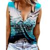 Женские майки, сексуальные летние топы без рукавов с V-образным вырезом, жилет, синие топы Vortex с 3D принтом