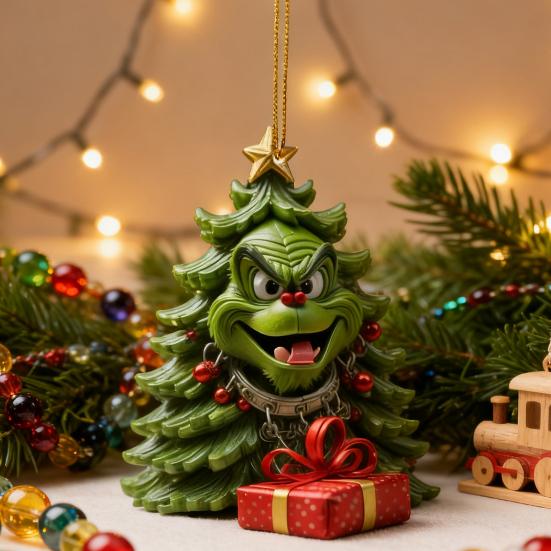 Зеленый Эльф Рождественская Елочная Игрушка 2D Плоский Акриловый Шар для Зеркала Заднего Вида Автомобиля Мультяшный Эльф Рождественская Елка Подвеска для Праздничной Елки Окна Настенный Декор