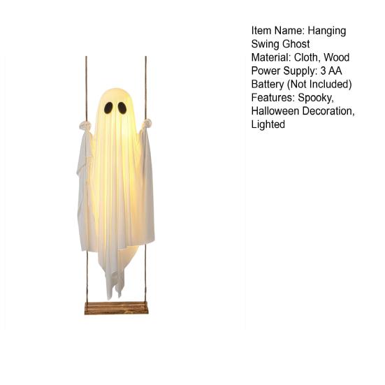5 футов Подвесной Качающийся Призрак Хэллоуин Украшение Светодиодная Подсветка Наружное Большой Белый Призрак Качающийся Хэллоуин Декор для Двора Дерева Передней Веранды
