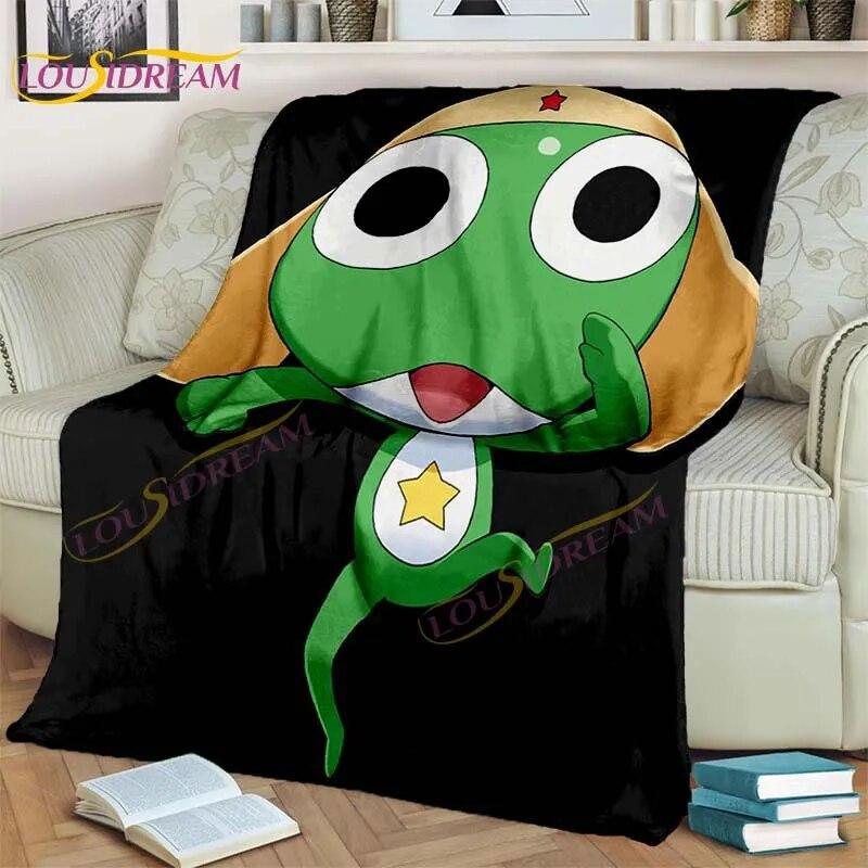 3D Cartoon Keroro Blanket Cute Frog Blanket Soft Lightweight Flannel Blanket for Living Room Bedroom Sofa Travel Camping Blanket