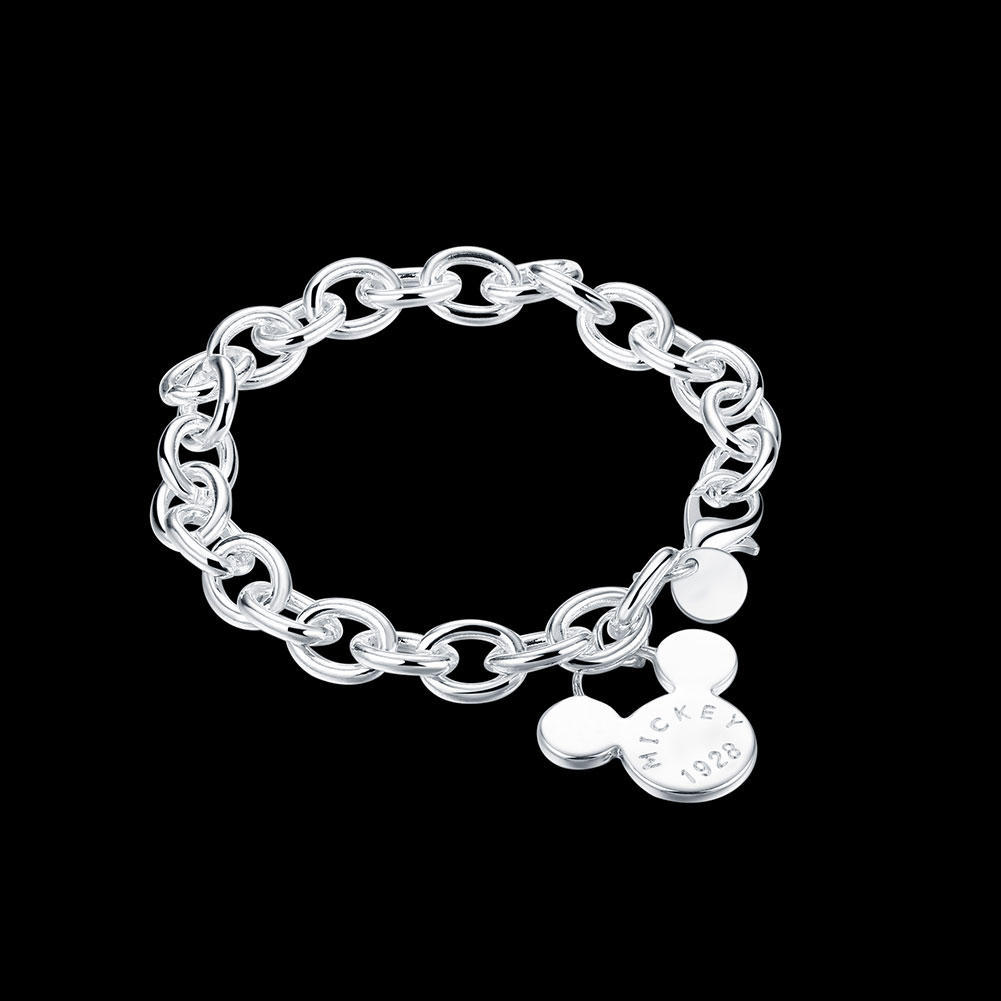 S925 Silver Mickey Mouse Pendant Bracelet 8 Inches 20cm Women Girls Valentine Wedding Jewelry Gift
