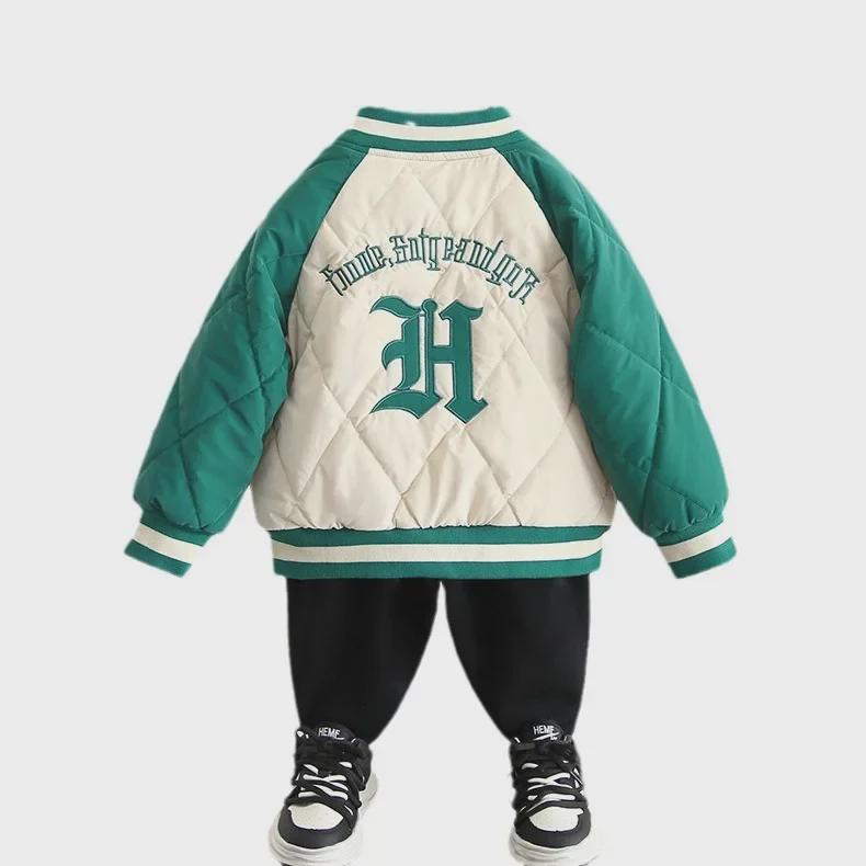 Детская бархатная бейсбольная куртка для мальчиков - Осень/Зима 2025 - Уютный хлопковый топ