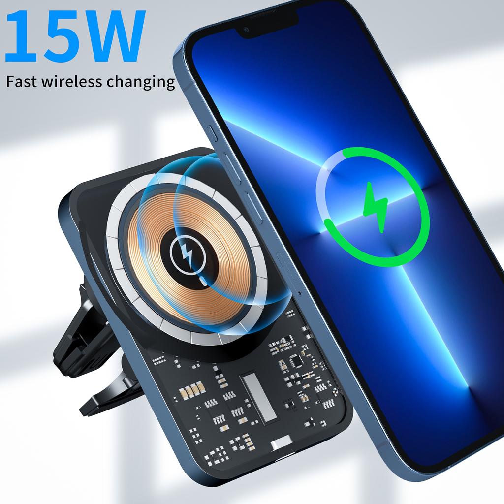 Magnetic Car Holder 15w Fast Wireless Charger For Magsafe Iphone 14 13 12 Pro Max Accessories Induction Charging Mount