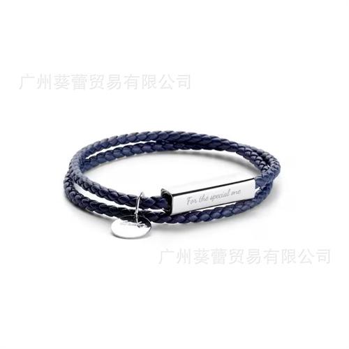 A Pair Of Stainless Steel Woven Leather Rope Couple Bracelets Support Lettering Qixi Festival Couple Bracelet Double Circle Tide Brand Bracelet