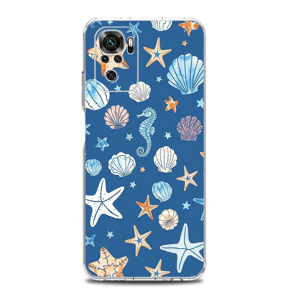 Чехол для телефона для Xiaomi Redmi Note 14 13 12 4G 9S 9 10 11 Pro Plus 5G 14C 13C 12C 10C 9A Прозрачный Мягкий ТПУ Чехол Синие Морские Животные