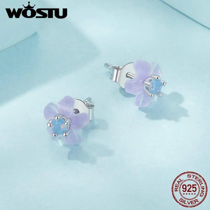 WOSTU Серьги-гвоздики из стерлингового серебра 925 пробы с фиолетовым цветком и нано-опаловым камнем, ювелирные изделия для женщин и девочек, милый подарок