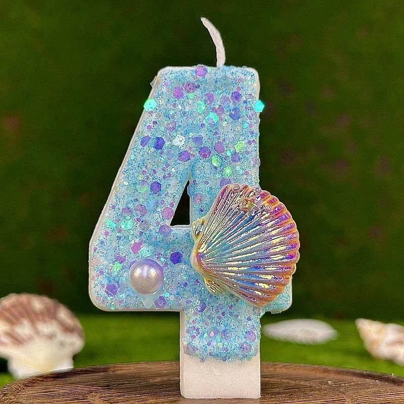 Birthday Candle Number 0-9 Candle Marine style Beach Seashells Cake Topper for Kids Birthday Party Decoration Cake Topper Decor