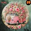 Pink Vintage VW Bus Full Of Colorful Roses Floral Tin Sign  Vintage Durable Metal Plaque Wall Decor Boho Farmhouse Home Office