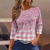 Women's Fashion Casual Round Neck 3/4 Sleeve Loose  Printed T-Shirt Ladies Top