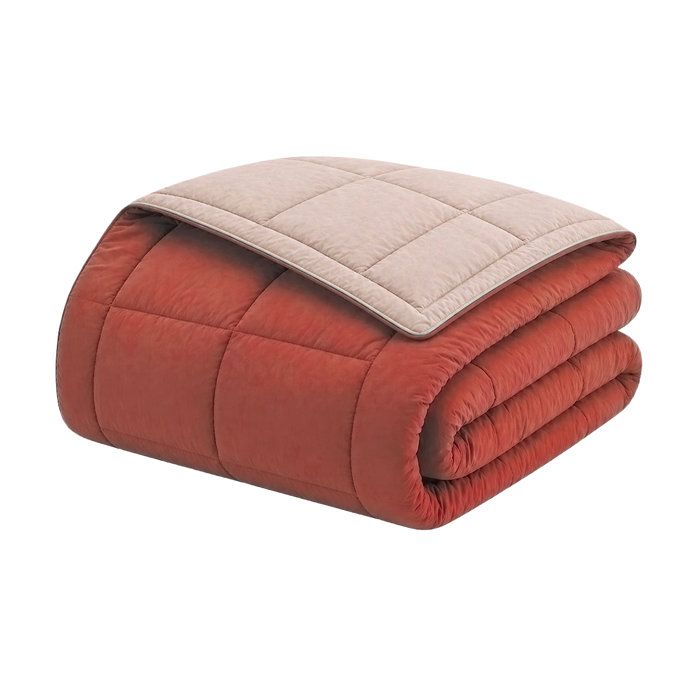 CALGARY - Couette Chaude Microfibre 400gr/m² - Gris Galet & Marron Gingembre - 240 x 260 cm