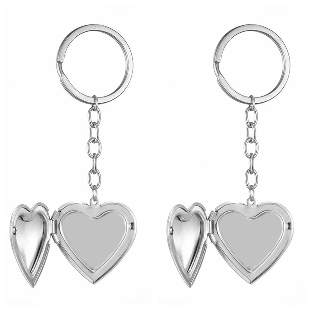 2Pcs Bag Hanging Photo Hold Keyring DIY Stainless Steel Keychain Funny Heart Album Keychain  Gifts
