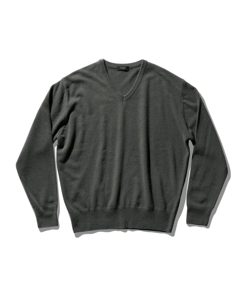 DEUTERO Wool Cashmere V-Neck Knit Charcoal Khaki