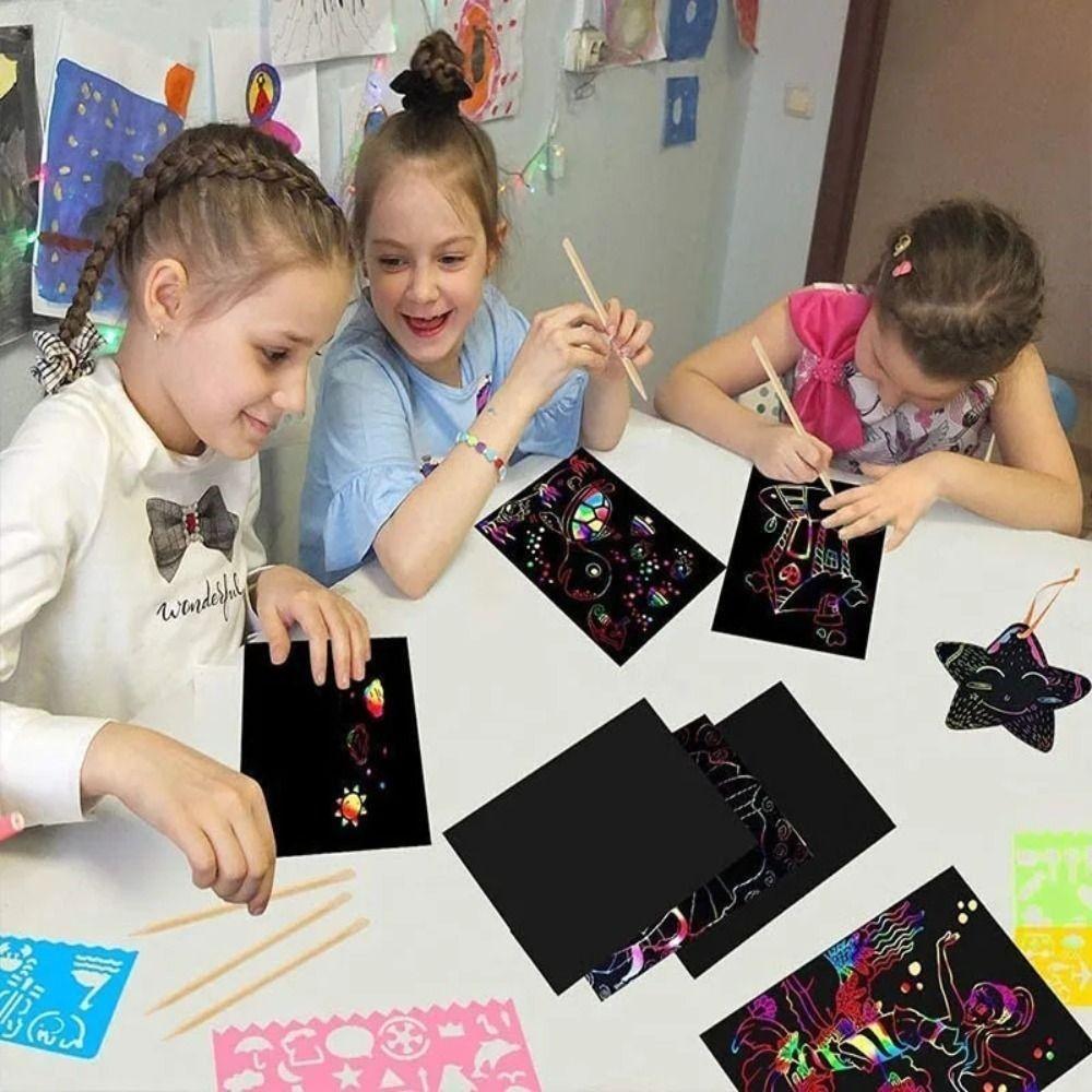 Rainbow Scratch Art Paper Card Set Colorful DIY Drawing Board Interesting Scratch Card Kit  Gifts