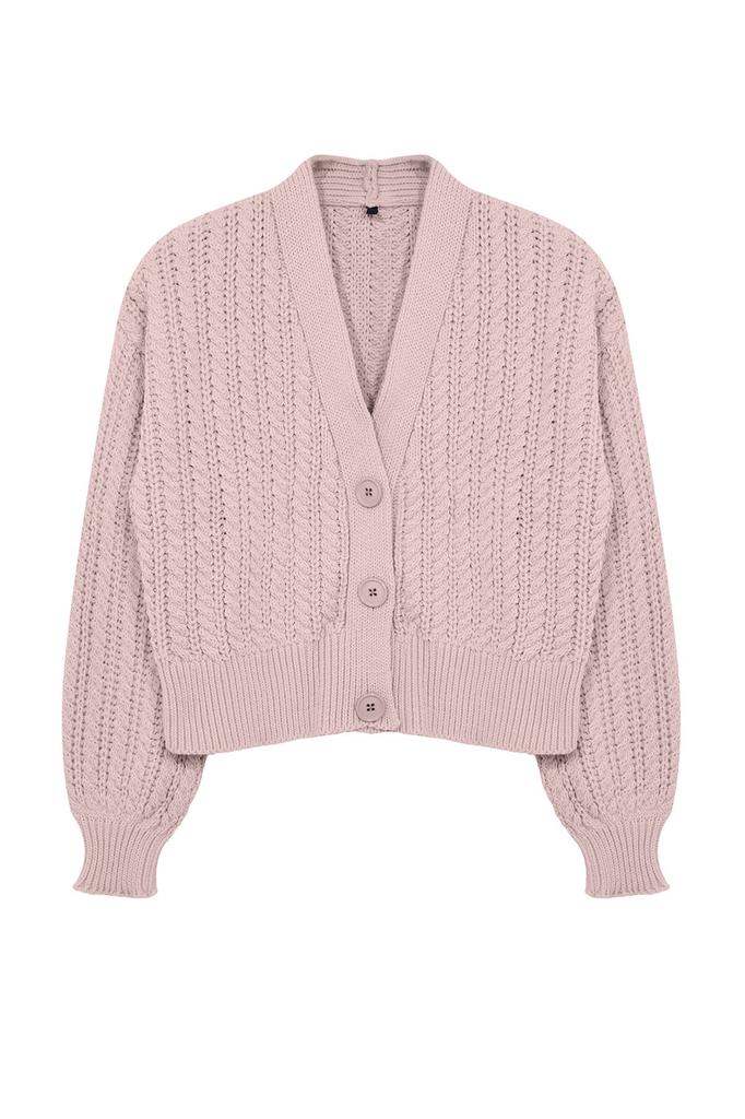Женский элегантный кардиган, укороченный пудровый кардиган из мягкого текстурированного трикотажа