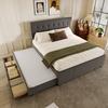 (=WX000502AAE) Upholstered Bed, 140x200cm, Double Bed with Three Drawers, Pull-out Bed, Adjustable Headboard, Without Mattress, Grey