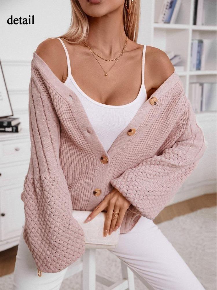 Women Casual Soft Cable Knit Long Sleeve Open Front Solid Button Sweaters Cardigans Lightweight Winter Fall Outwear