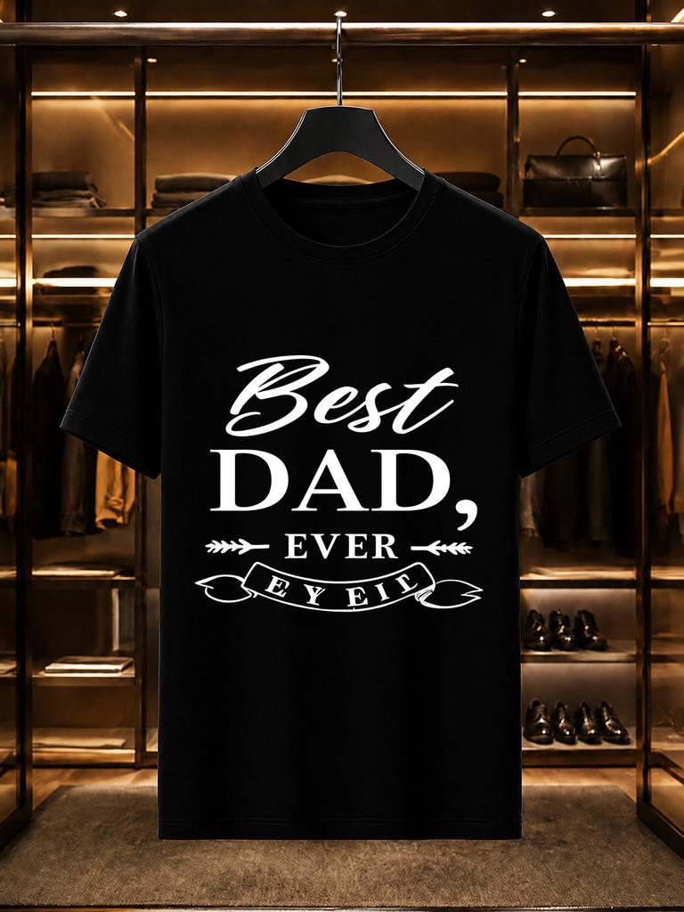 2026 New Arrival 100 Cotton Tshirt Vintage Script Best Dad Ever Banner Print Crew Neck Casual Short Sleeve