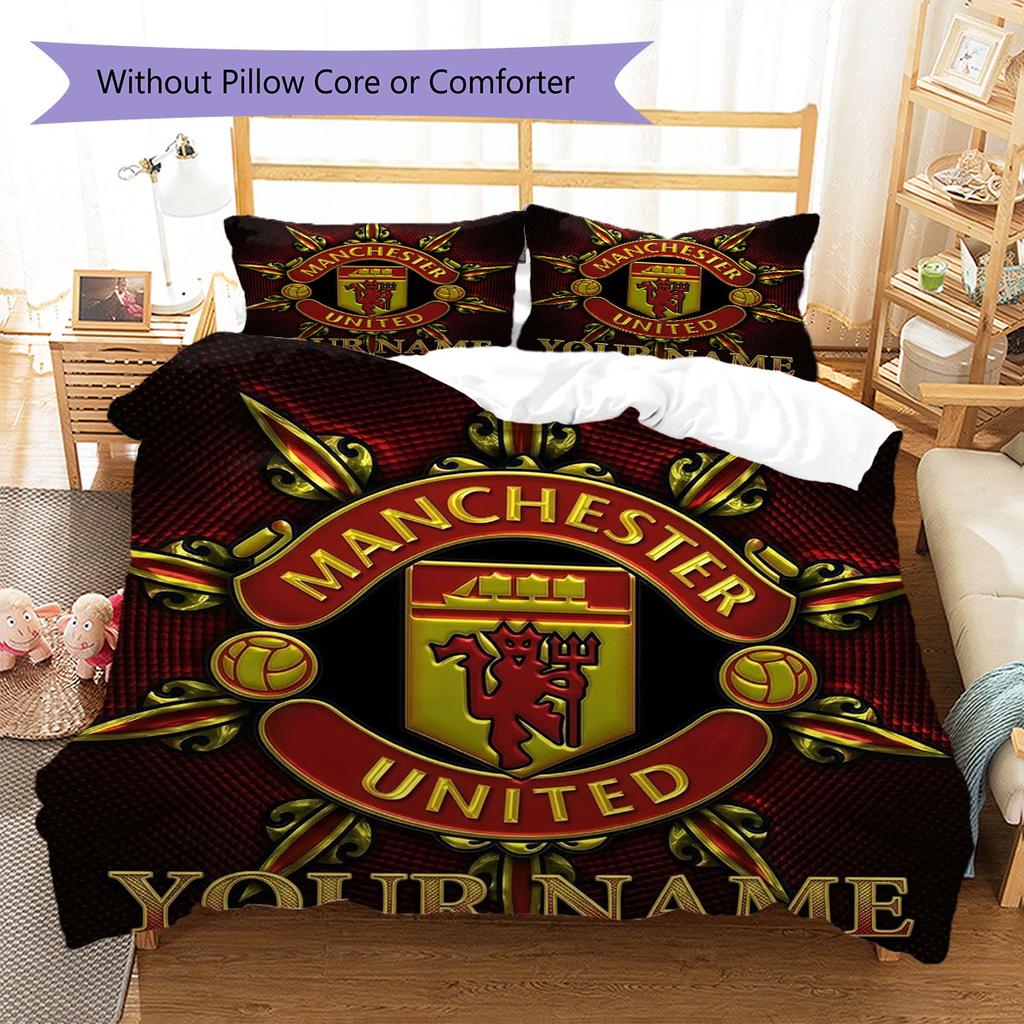 Manchester United F Custom Name Pattern Bedding,Quilt Set Quilt Cover Pillowcase Home Birthday Gift(1 * duvet cover + 2 * pillowcase, without core)