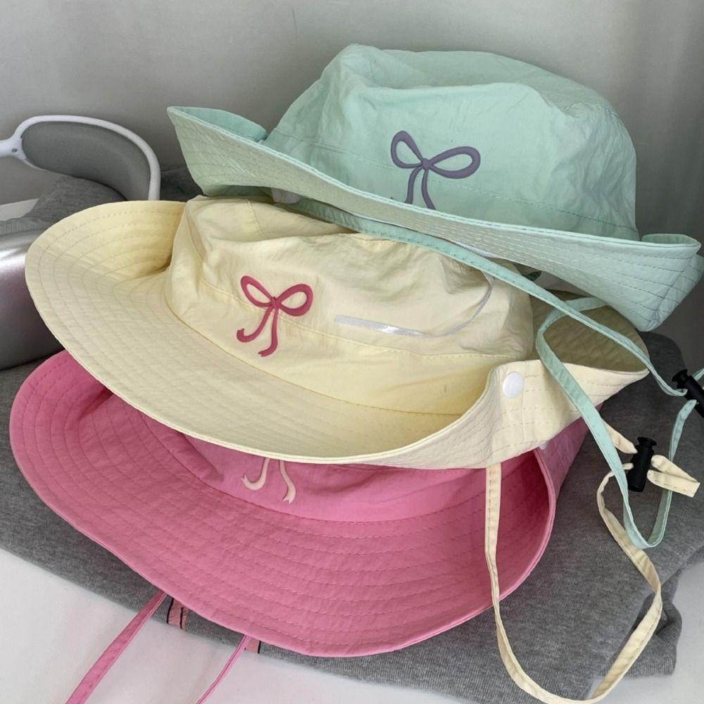 Spring Summer Bucket Hat Quick Drying Bow Strap Bucket Hats New Fishing Caps For Outdoor Camping