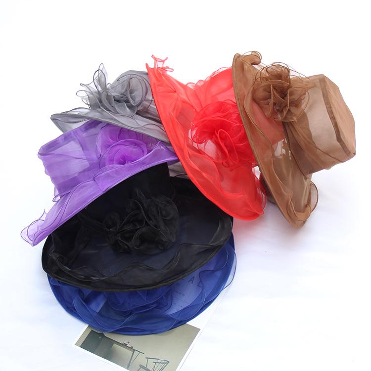 Veil Edge Sun Hat Ladies Summer Flower Organza Top Hat Beach Uv Protection Sun Hat